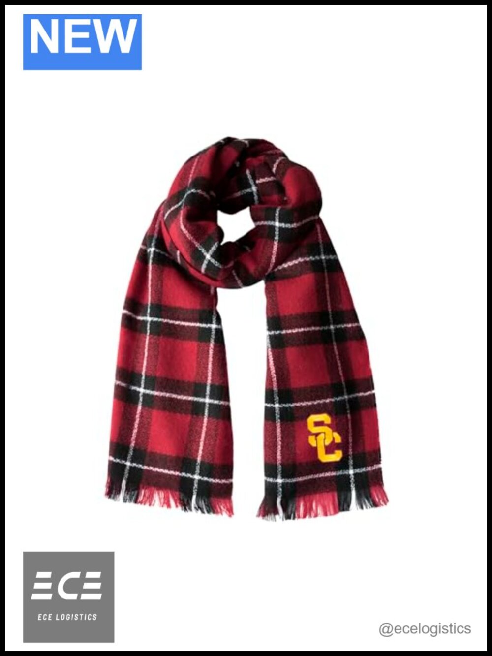 NCAA Plaid Blanket Scarf 100% Acrylic 75x30 Gameday
